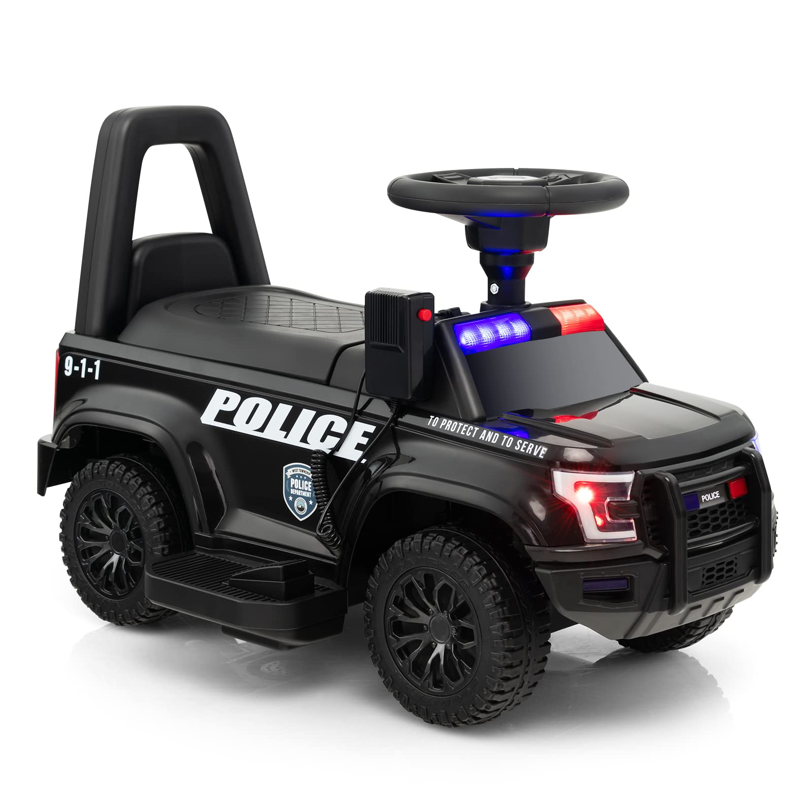 DREAMADE 6V Kinder Elektroauto, Elektrofahrzeug mit Sirene & LED Lichtern & Musik & Hupe, Batteriebetriebenes Kinderfahrzeug, für Kinder ab 18 Monate (Schwarz)
