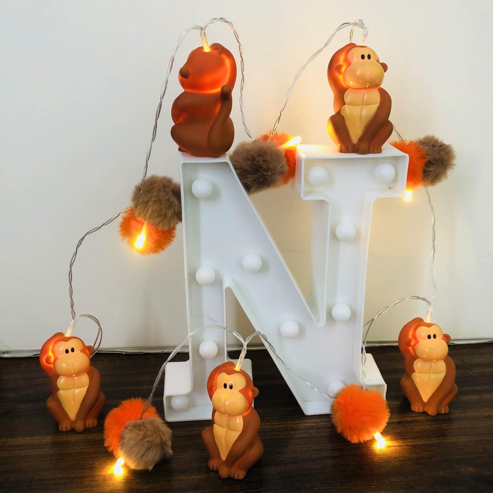 Riaxuebiy Monkey String Light Children's Room Pom Poms Decor Night Mood Light Battery Powered for Christmas Birthday Sleeping Decoration (Brown Monkey, 1.65m/10led)