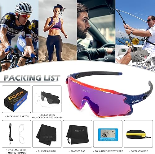 Miniatura 6 de SCVCN Polarized Cycling Glasses Sports Sunglasses with 3 Interchangeable Lenses for Men Women Running Fishing Baseball UV 400