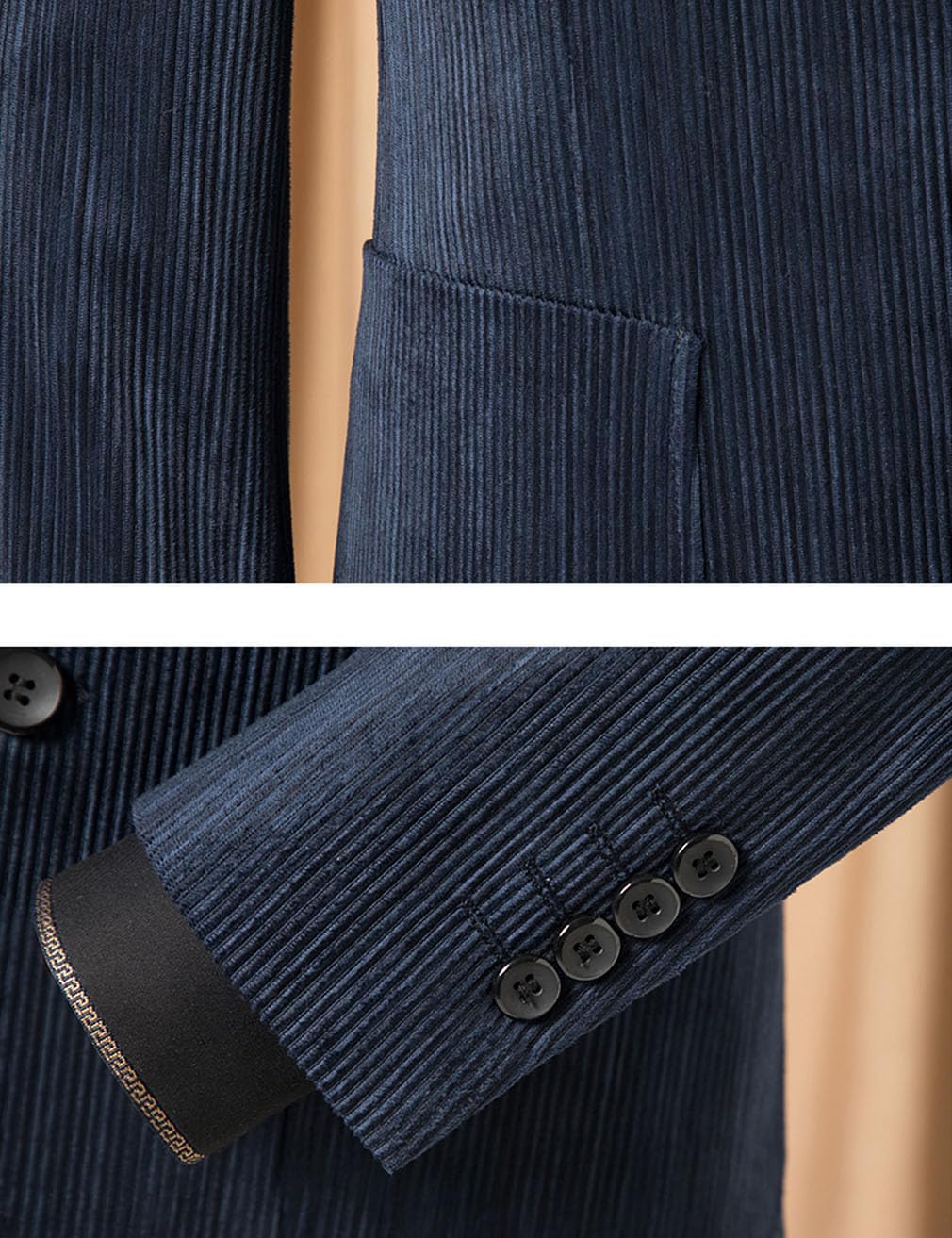Giacca blazer in velluto a coste con toppa sul gomito, slim fit, da uomo, vintage, monopetto, per balli di fine anno e matrimoni