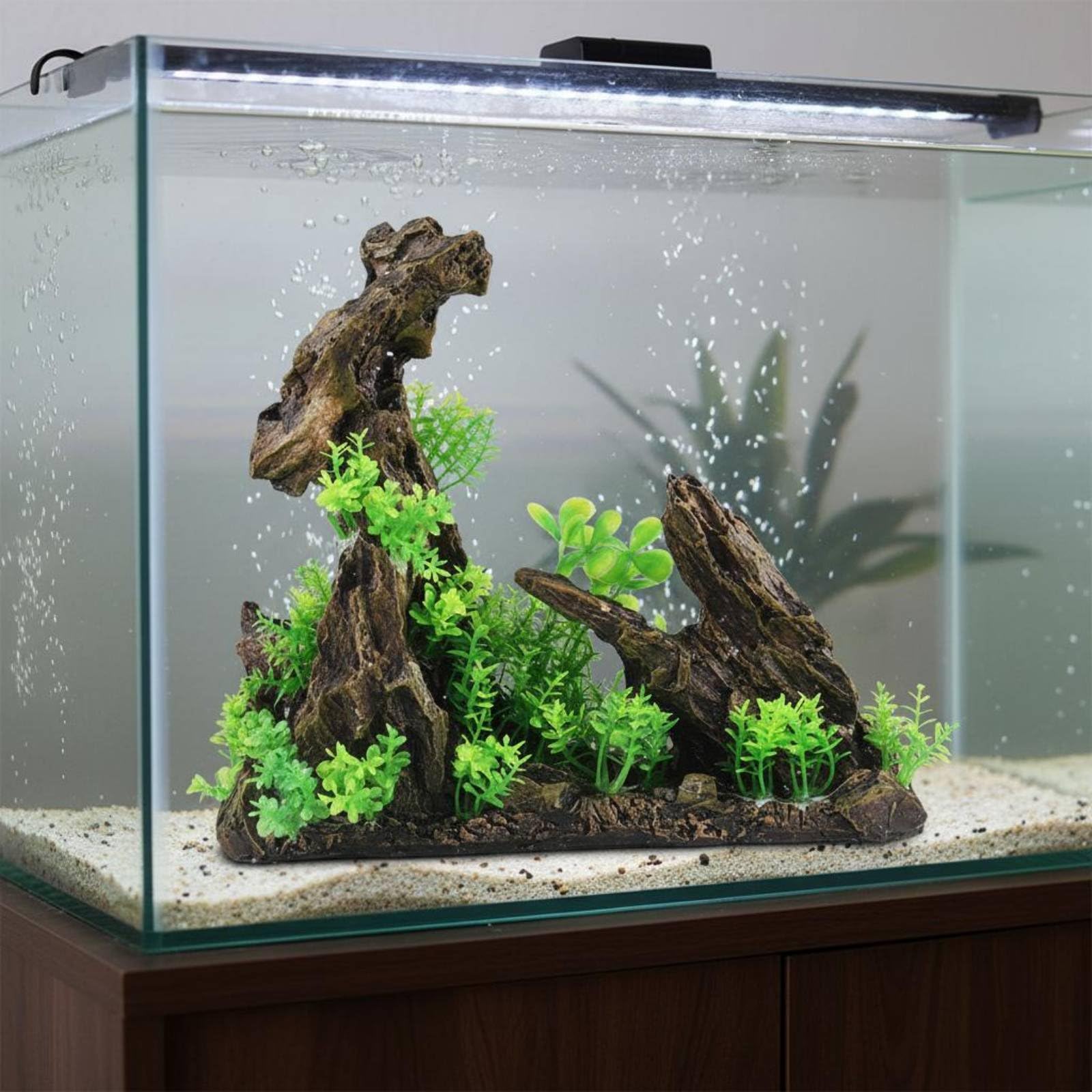 Aquarium Mountain Ornament Aspetto Naturale Aquatic Landscape Rock Decoration Resin Ornamento Acquatico per Acquariofili, Ponte A Tre Fori Grande