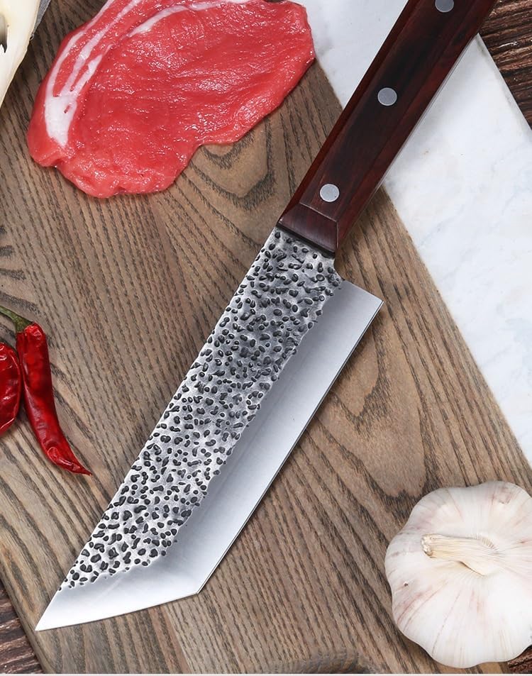 Meat Cleaver,Cleaver Knife, Japanese-style Forged Chef's Knife 80Cr13MoV Hammered Slice Meat Cleaver Handmade Rosewood Ancient Kitchen Slicing Cooking Knife