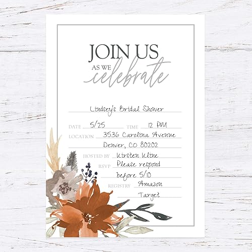 Miniatura 4 de Canopy Street Invitaciones de relleno floral de otoño indie, 25 invitaciones de otoño con sobres blancos, invitación de despedida de soltera de