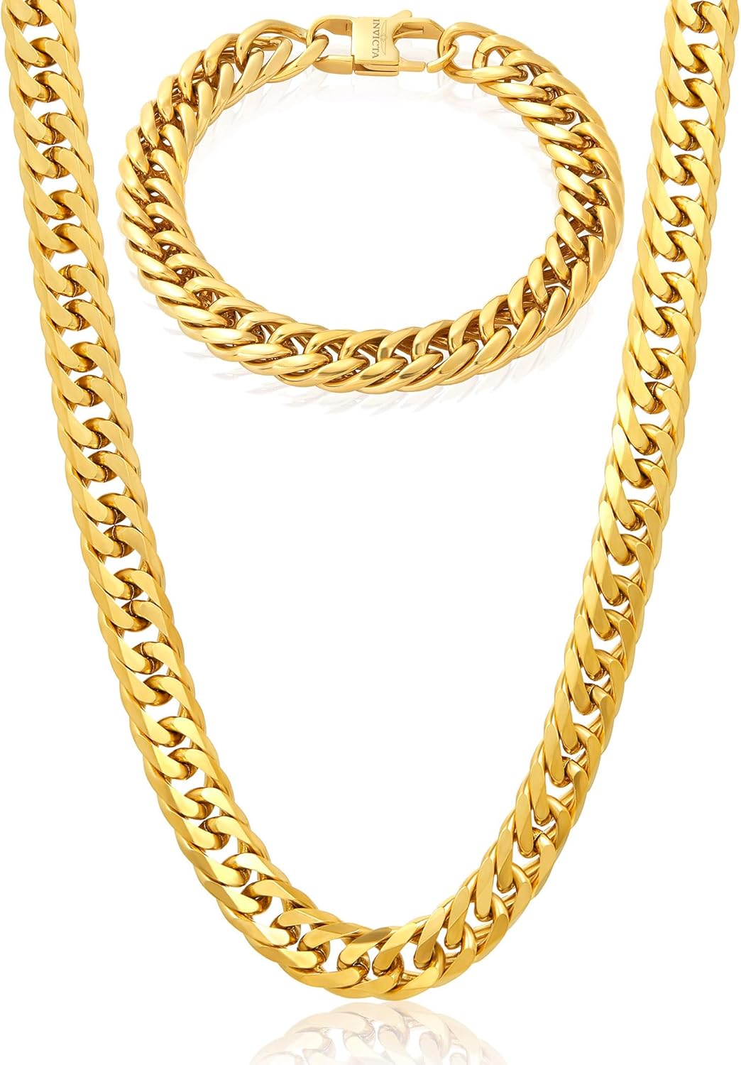 Invicta Jewelry Men's Double Curb Chain Bracelet and Necklace Set