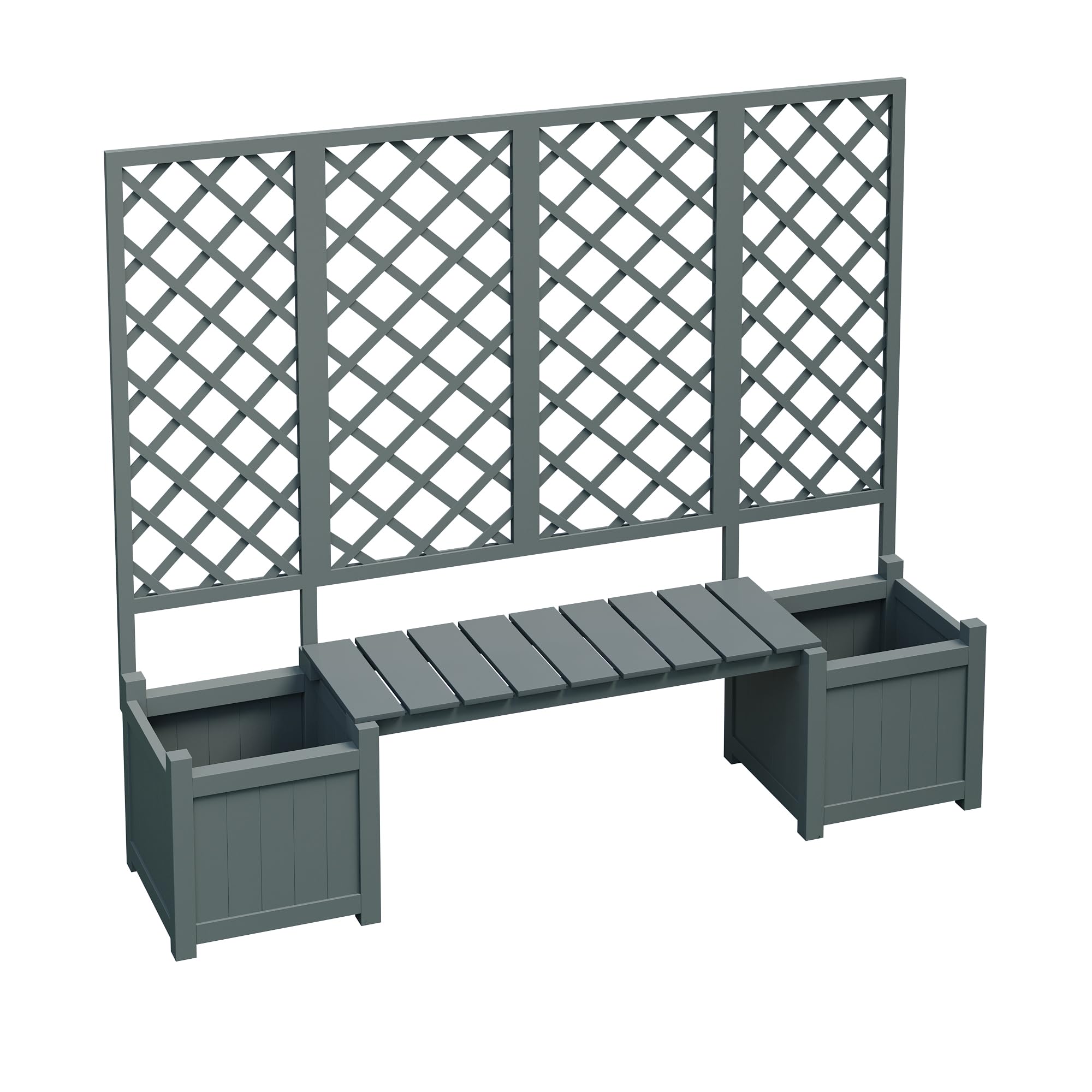 Fioriera con traliccio, fioriera con molto spazio, in legno massello marrone, con traliccio e seduta per giardino, cortile, terrazza (grigio)