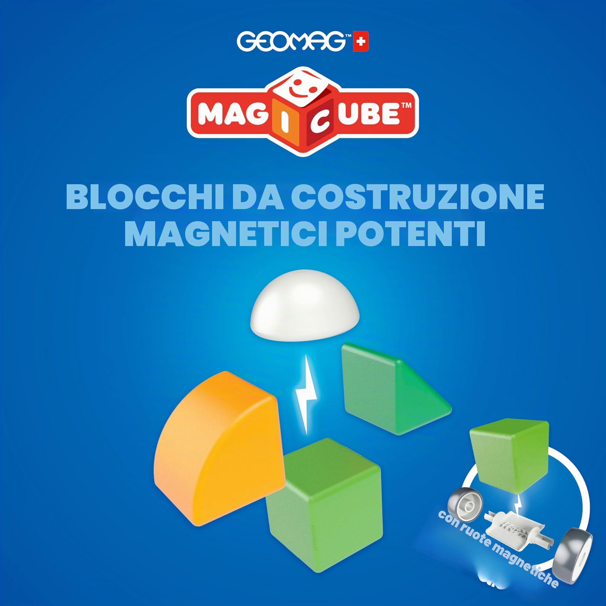 Geomag - Magicube 1+ Shapes - Blocchi Magnetici per Bambini - 4 Colori e Forme - Confezione da 13 Cubi - 100% Plastica Riciclata