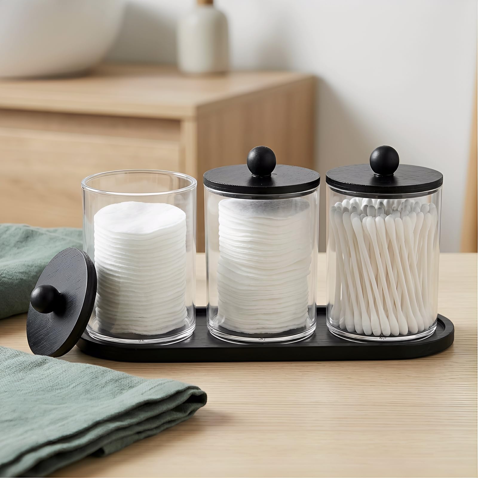 3 Pz Porta Cotton Fioc per Bagno, Organizer Bagno, Scatola con Coperchio per Tamponi e Batuffoli, per Bagno Camera da Letto Cotone Struccante Dischetti Batuffoli di Cotone Cosmetici