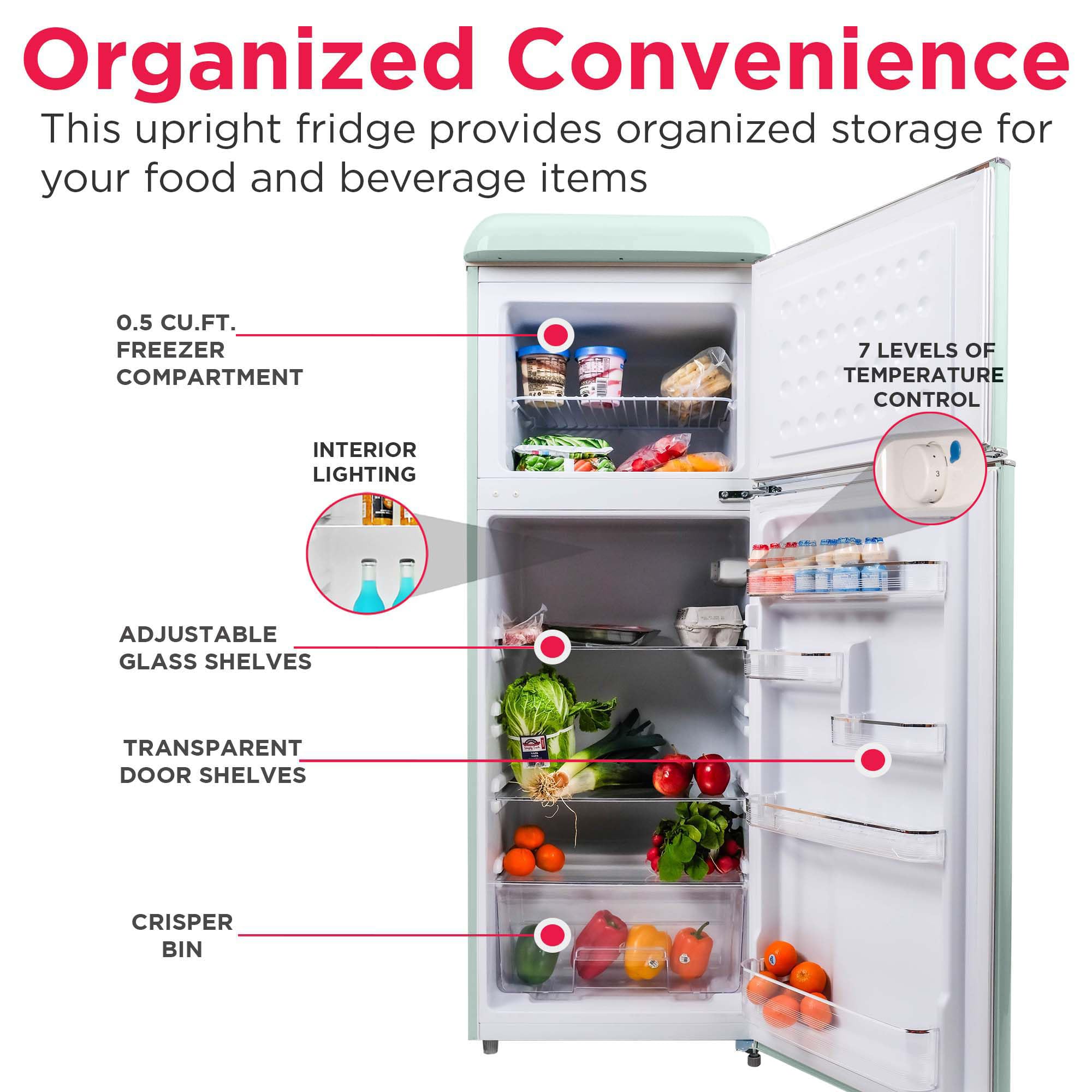 Frigidaire, 2 Door Apartment Size Retro Refrigerator With Top Freezer, Chrome Handles, 7.5 Cu Ft, Green on Fridge.com - View 5