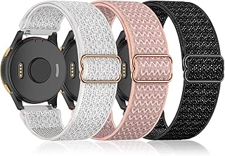 3 Pack Stretchy Nylon Watch Bands Compatible with Garmin Venu/Venu Sq, 20mm Loop Elastic Straps Compatible with Garmin Vivoactive 3/3 Music,Venu 2 Plus,Forerunner 645/55/245 Music for Women Men