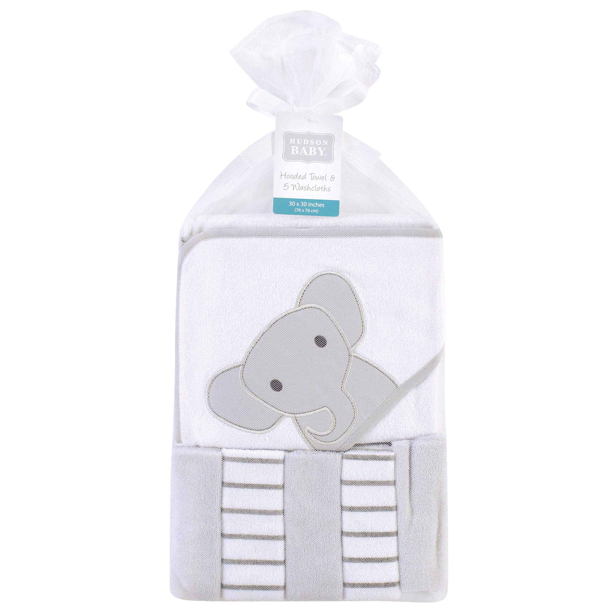 Hudson Baby Unisex Baby Hooded Towel & Five Washcloths, Modern Elephant, One Size