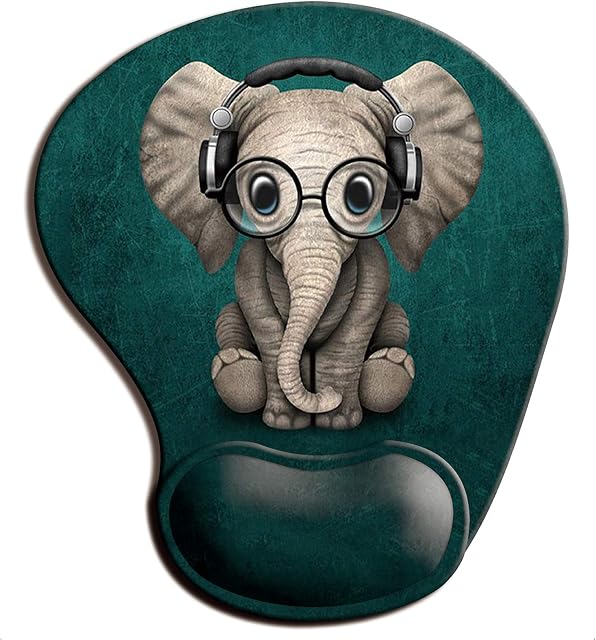 ITNRSIIET Mouse Pad, Ergonomic Mouse Pad with Gel Wrist Rest Support, Gaming Mousepad with Lycra Cloth, Non-Slip PU Base for Gaming Computer, Laptop, Home, Office & Travel, Elephant