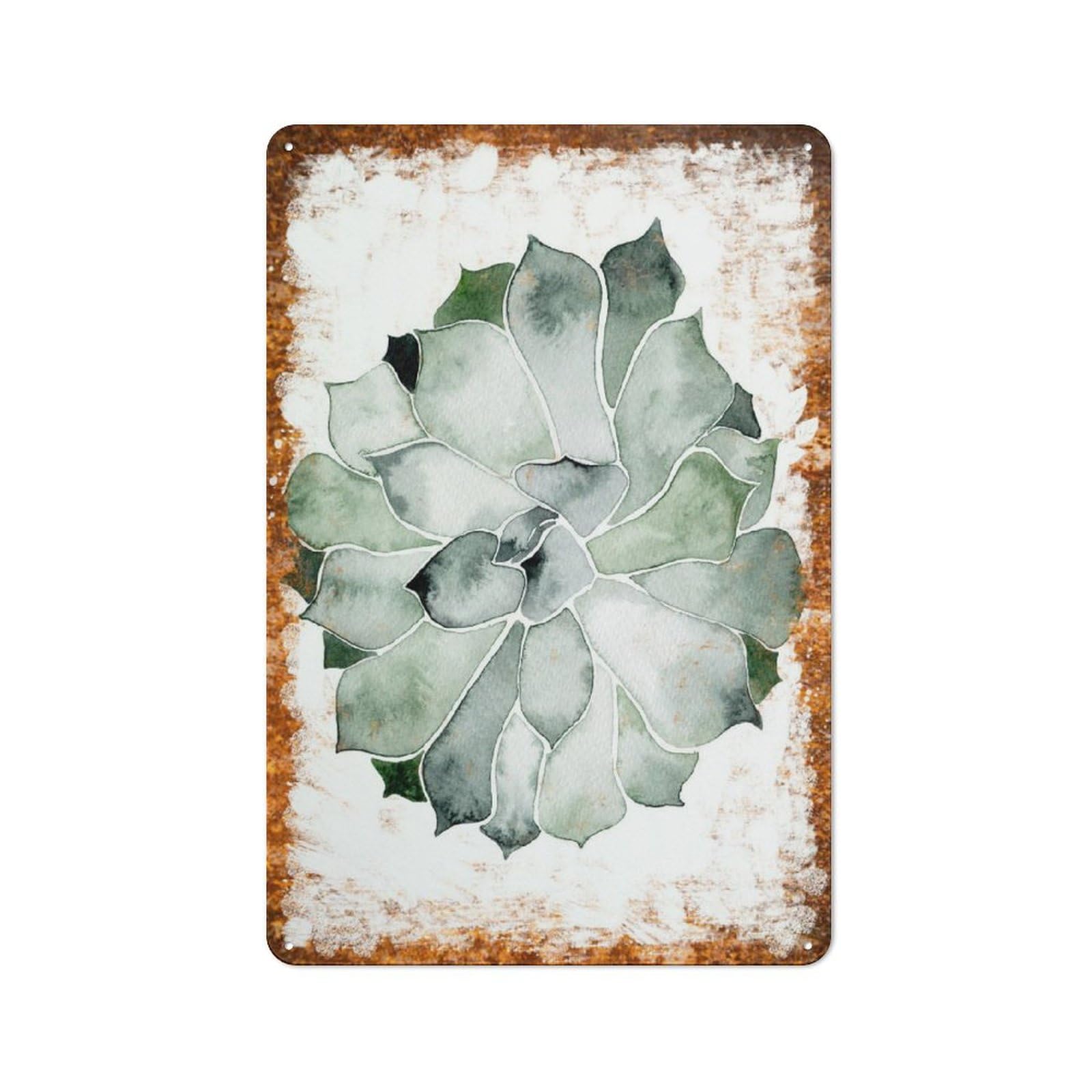 peiyeety Metal Tin Sign Succulent Watercolor Pattern Vintage Rustic Wall Art Kitchen Bathroom Bedroom Living Room Cafe Farmhouse Entryway Office Garage Home Bar Laundry Room Porch Patio 8x12 Inch