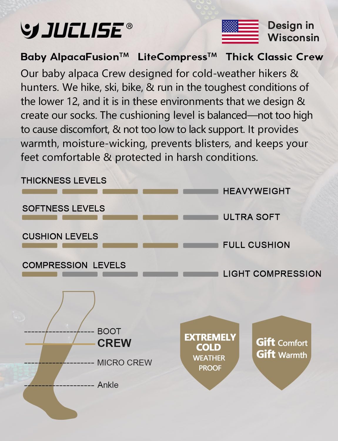 Juclise Chaussettes d'hiver en laine d'alpaga pour homme et femme, chaussettes d'hiver chaudes, épaisses et rembourrées, évacuant l'humidité, chaussettes respirantes
