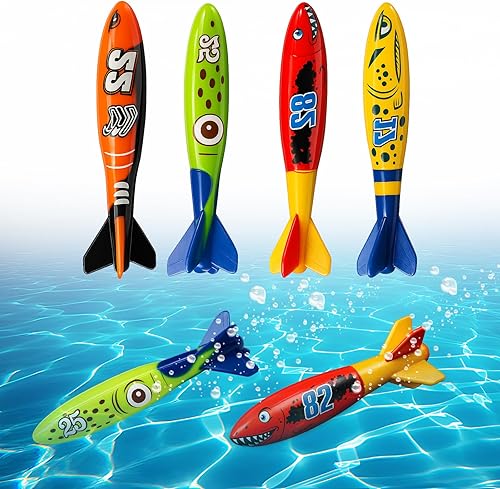 4 piezas Torpedo tiburón buceo juguetes para niños juguetes de agua al aire libre colorido juguete de natación hundimiento lanzar torpedo para niños