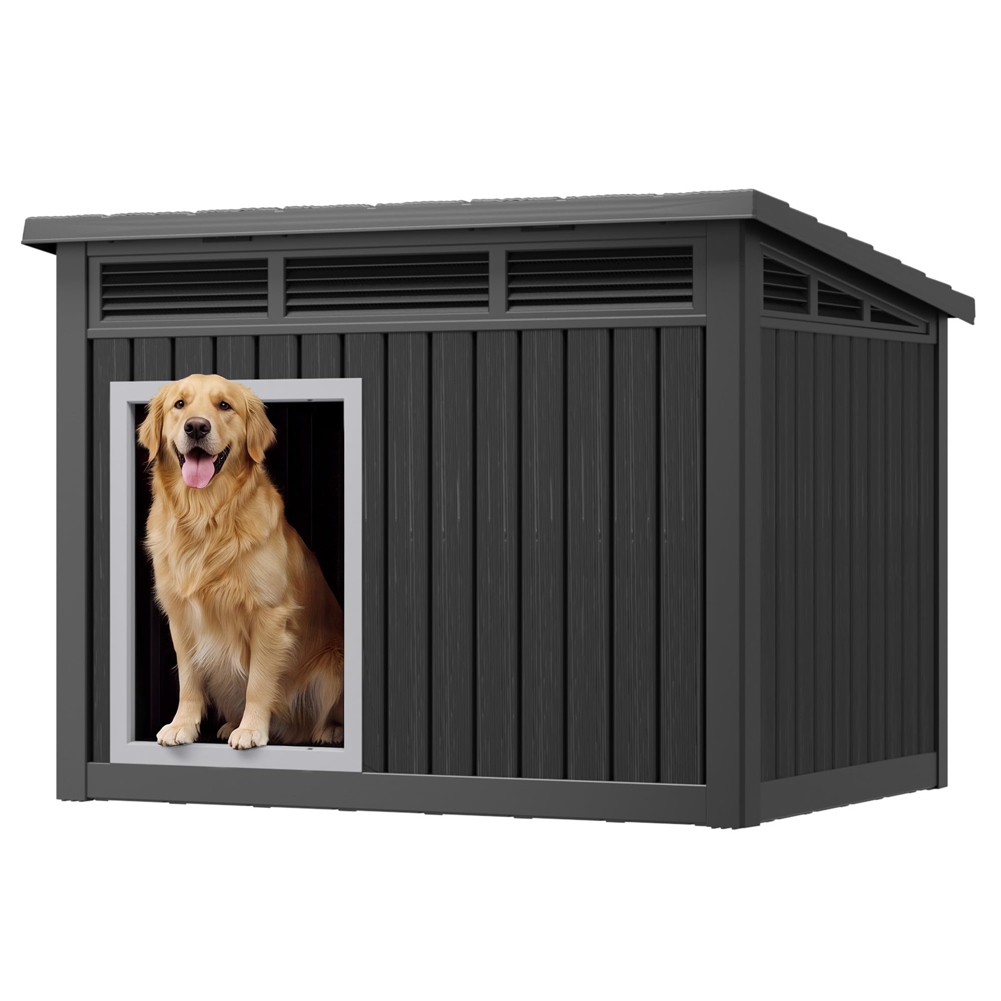 Fancyango Outdoor Dog House for Large Dogs, Outside Dog House with Weatherproof Roof, XL Dog House (Classic Black, 43" L x 33" W x 32" H)