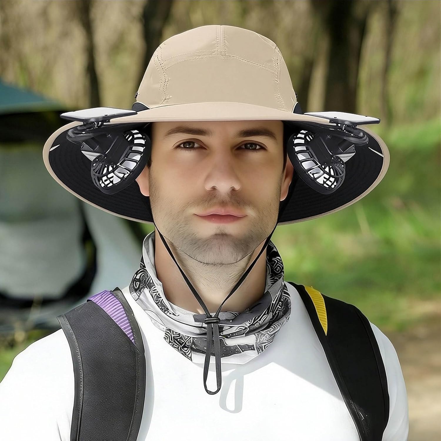 Women Men Wide Birm Sun Hats with Removable Solar Fan Summer Outdoor UPF 50+ Waterproof Bucket Hat Hiking Camping Fishing Hat