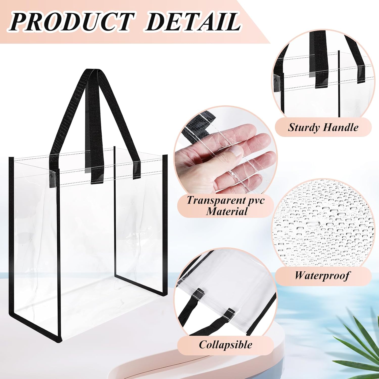12 Pack Clear Tote Bags, Stadium Approved, Plastic Tote Bags with Handle, Transparent Plastic Tote Gift Bags for Work, Sports, Shopping, Beach, Concerts (12x12x6 Inch) - Image 4