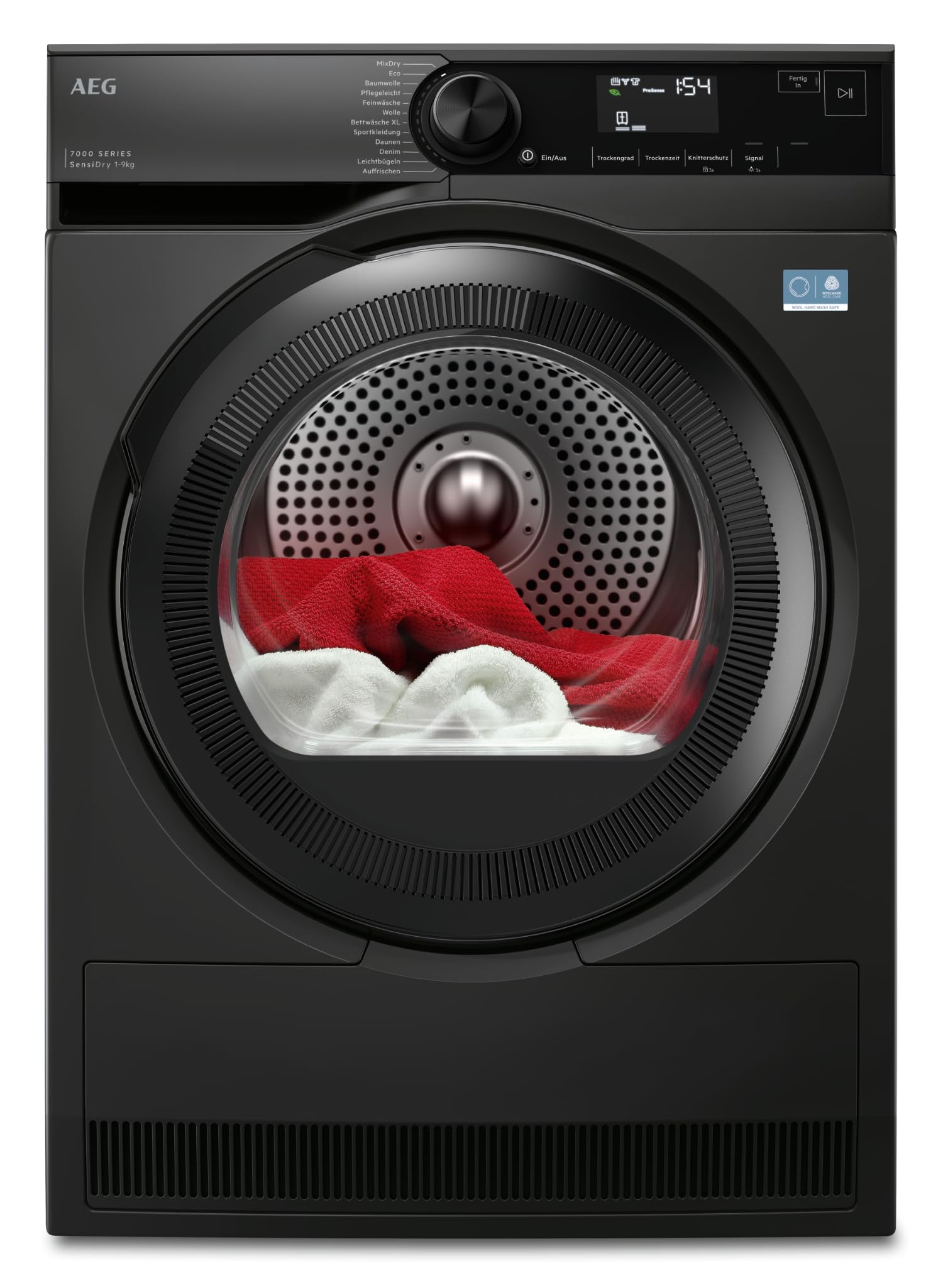 AEG Wärmepumpentrockner 9 kg, Serie 7000 SensiDry - Schonendes & Energiesparendes Trocknen, C, Mengenautomatik, Schontrommel, Weniger Bügelaufwand, Knitterschutz, Dunkelsilber, TR7TS75690