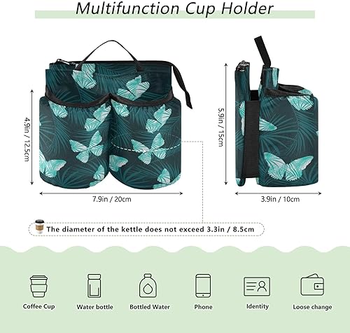 Miniatura 3 de YETTASBIN Green Butterfly - Portavasos de viaje universal para equipaje de mano, bolsa de almacenamiento portátil para la mayoría de las asas de