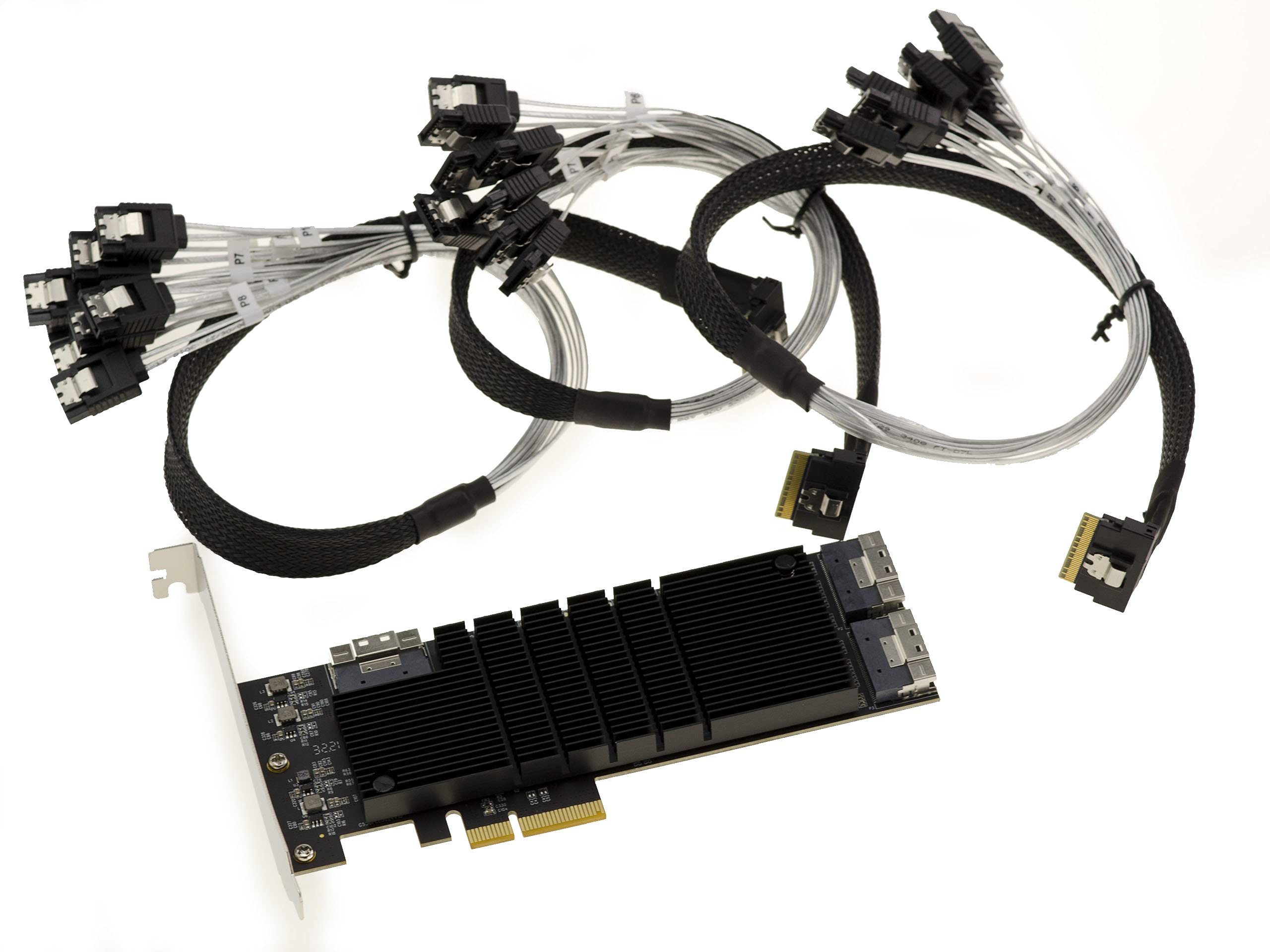 KALEA-INFORMATIQUE Carte contrôleur PCI Express PCIe 3.1 x4 avec 24 Ports SATA 6G. Chipset JMB575 (x6). avec Cordons et équerres Low et High Profile