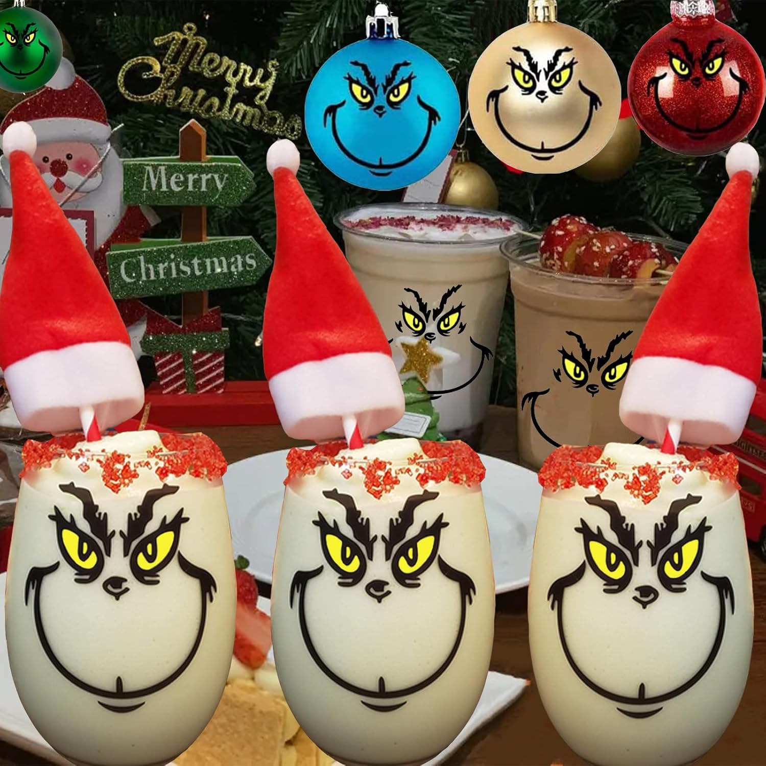 Christmas Decorations Stickers for Ornaments, Christmas Decoration Decals, Christmas Vinyl Stickers, DIY Face Stickers for The Home, Christmas Balls, Party Supplies, Waterproof Stic (3*3 in-30 packs)