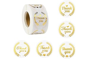 500 Flower Thank You Sticker Tags, Gold Foil Embossed on Kraft Paper,...