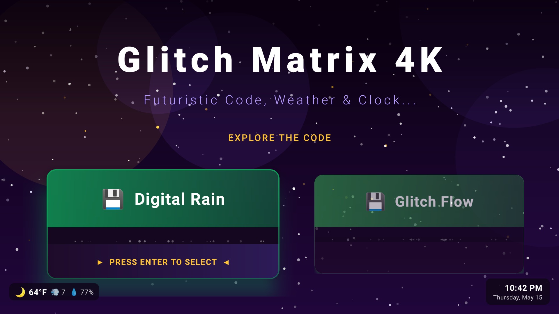Screensaver Code Glitch Matrix 4K Screensaver – Futuristic Code Rain with Weather, Clock ...