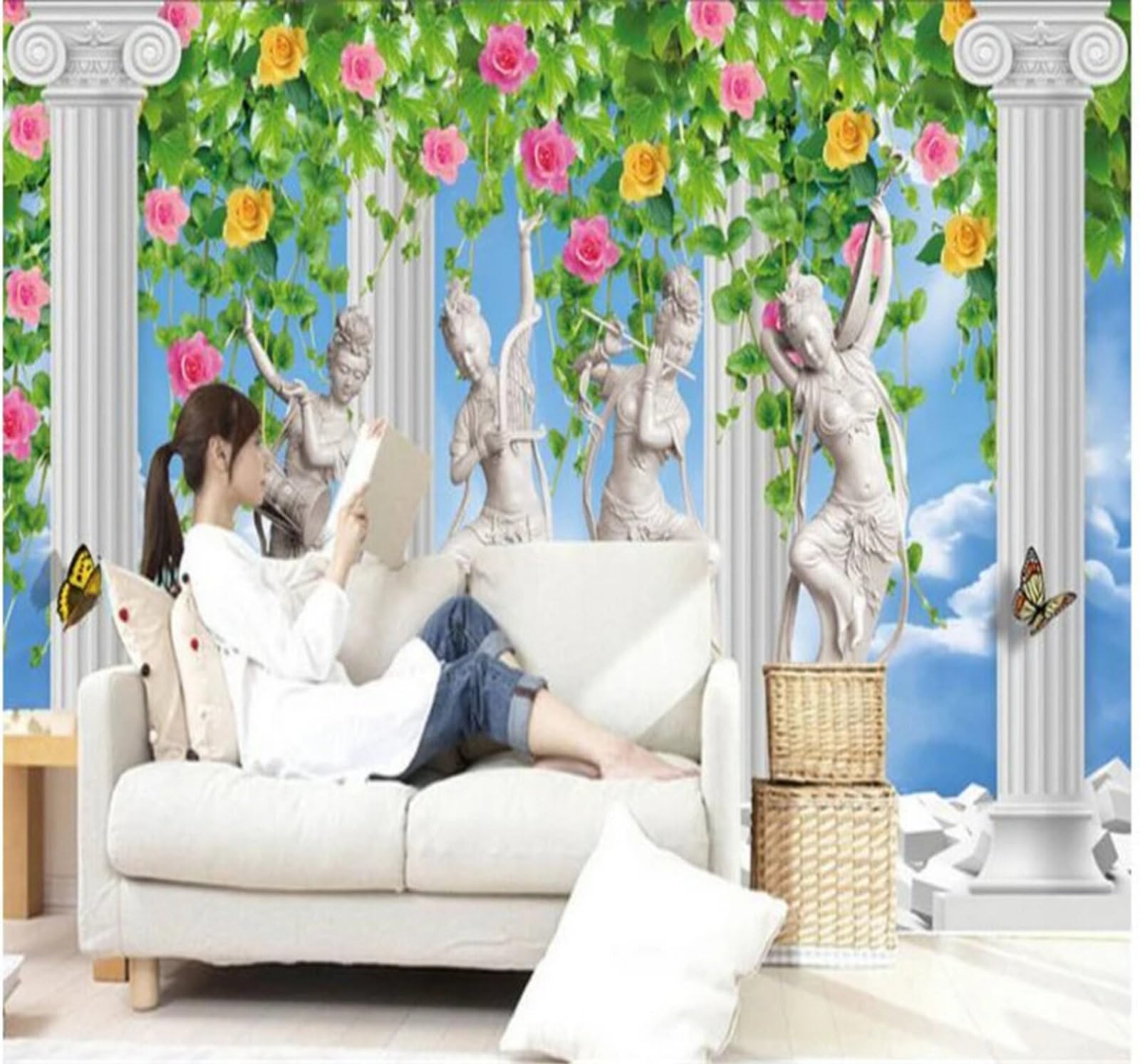 XLMING Beautiful Fairyland Beautiful Woman Flowers Vines 3D Wallpaper Luxury Silk Study Dining Feature Sofa Grey Bedroom Living Room Tv Decorative Wall-400cm×280cm