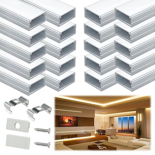 Miniatura 10 de Muzata Paquete de 10 canales LED de 3.3 pies1 M con difusor de luz LED blanco lechoso, diseño poco profundo, extrusión de pista LED de aluminio