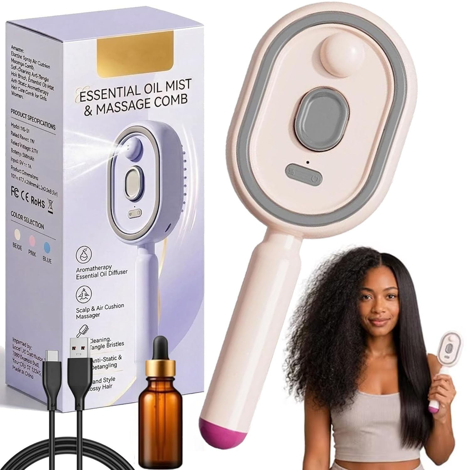 Spazzola a Vapore Per Capelli, Spazzola a Vapore Capelli (1PC Rosa)
