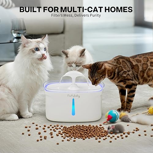 Miniatura 8 de furrybaby Fuente de agua para gatos  Fuente de agua automática para mascotas de 84 oz2.5 L para gatos en interiores con luz LED y ventana de nivel