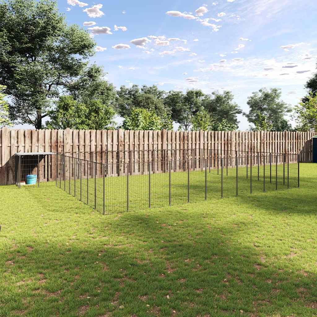 Perrera negra de acero de 37,51 m² con techo de polietileno resistente al agua, puerta con cerradura y rejilla resistente como recinto para perros cachorros, seguridad y protección