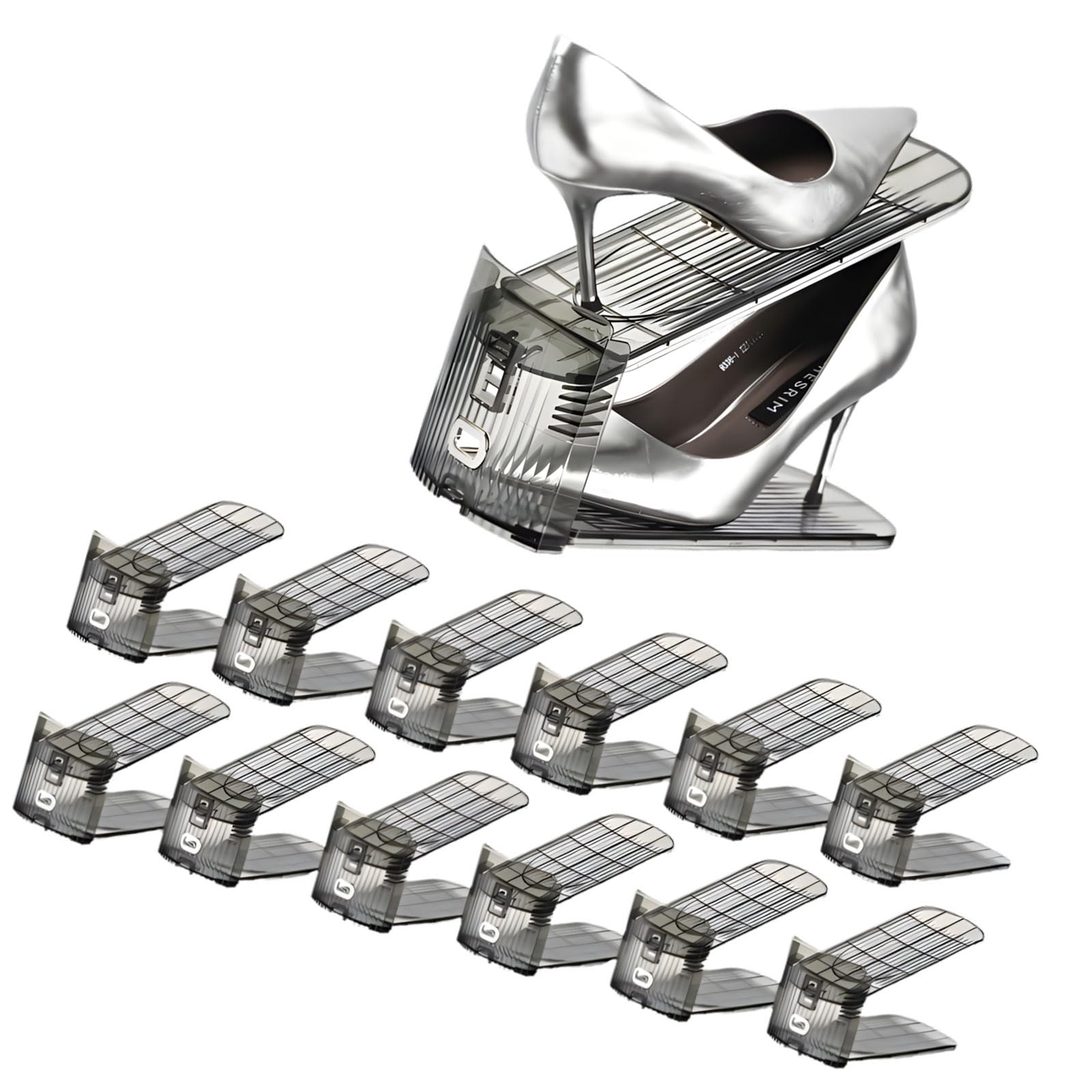 Piceioep 12 Pieces Vertical Footwear Arrangers Adaptable Width Sturdy Frame Maximizes Wardrobe Space Efficiently Shoe Planner for Closet