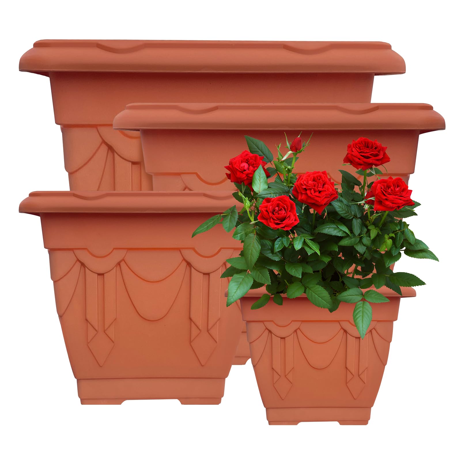 Vr7 2 Pack Terracotta Pack Of 2 Square Flower Pots 22Cm/30Cm/38Cm/41Cm Black & Clay
