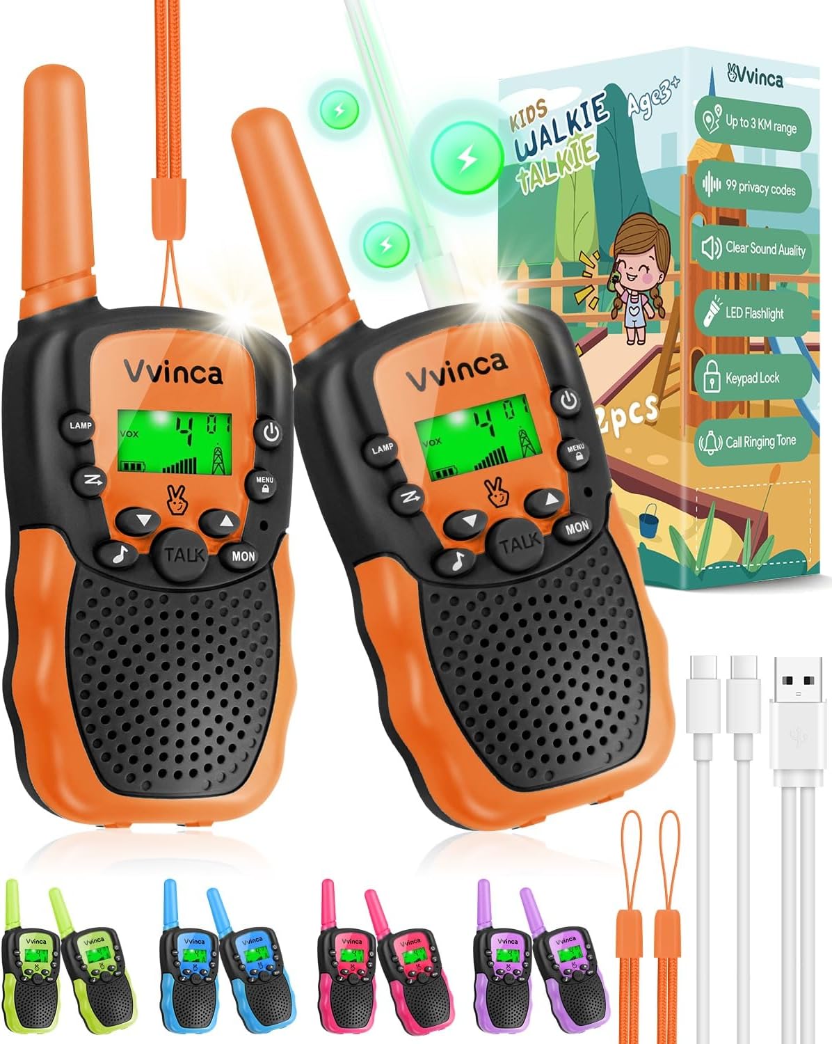 Vvinca Kids Walkie Talkies Rechargeable Toys Gifts for Ages 3 4 5-7 8-12 Year Old Boy Girl Halloween with Flashlight 22 Channel 2 Way Radio, 3 KM Long Range Walkie Talkie for Adventure Game Camping