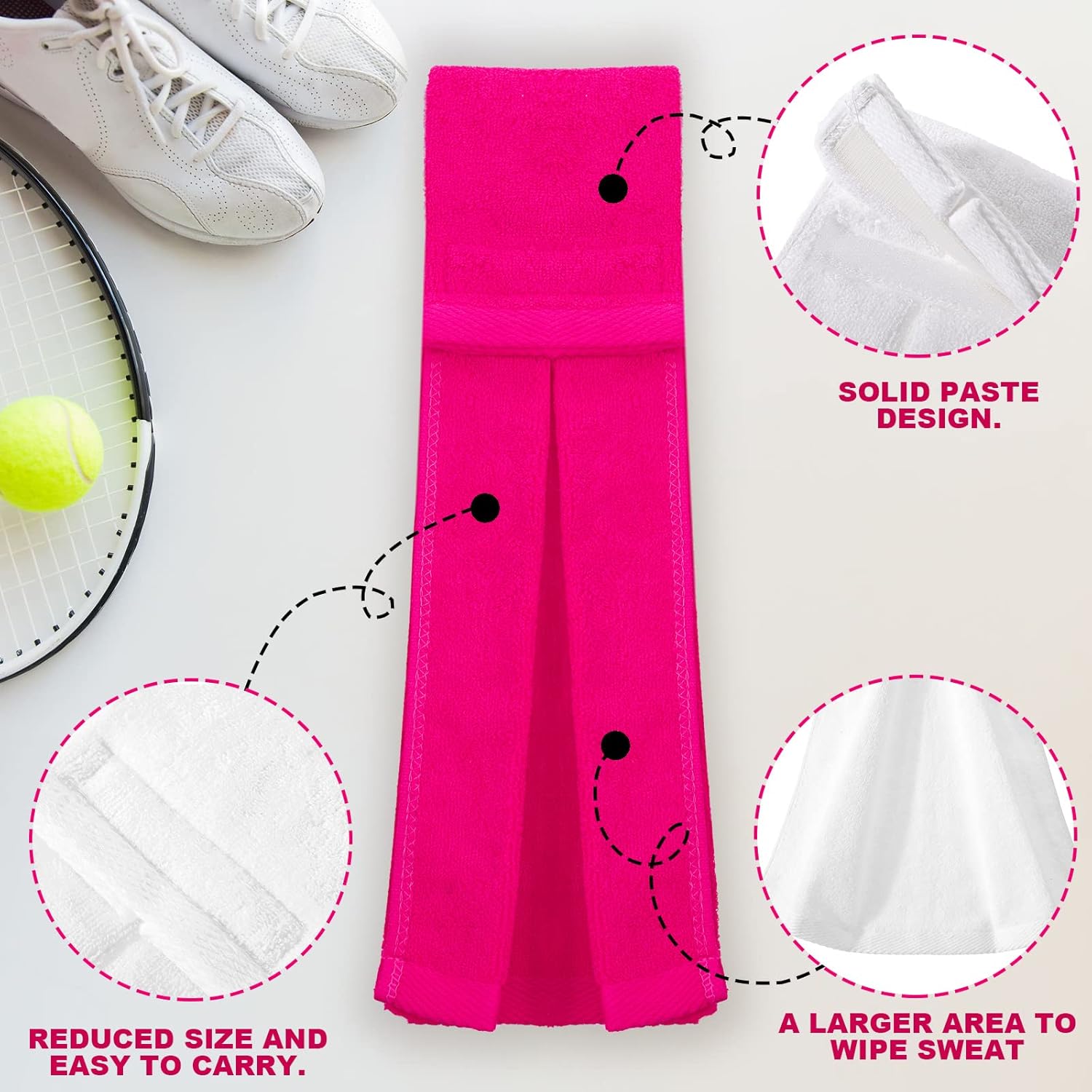 Moukeren 3 Pcs Pink Football Field Towel Quarterback Accessories Cotton Sports Sweat Towel with Hook and Loop Fastener for Football, Golf, Gym - Image 3