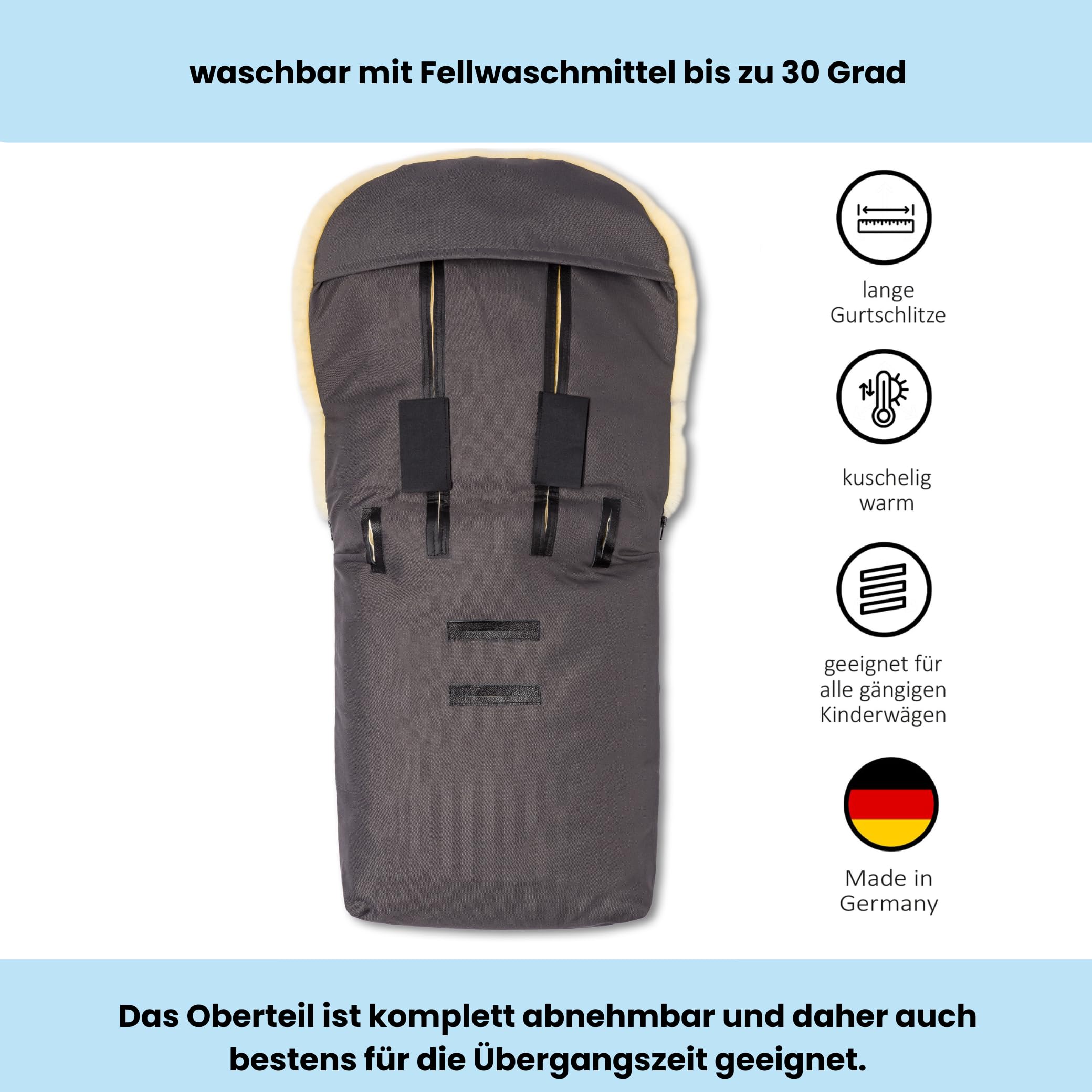 Hofbrucker Putzi Limited – Saco de bebé para cochecito de bebé de 90 cm, saco para los pies para cochecito de bebé, invierno, piel de cordero, diseño acolchado, resistente al viento y al agua