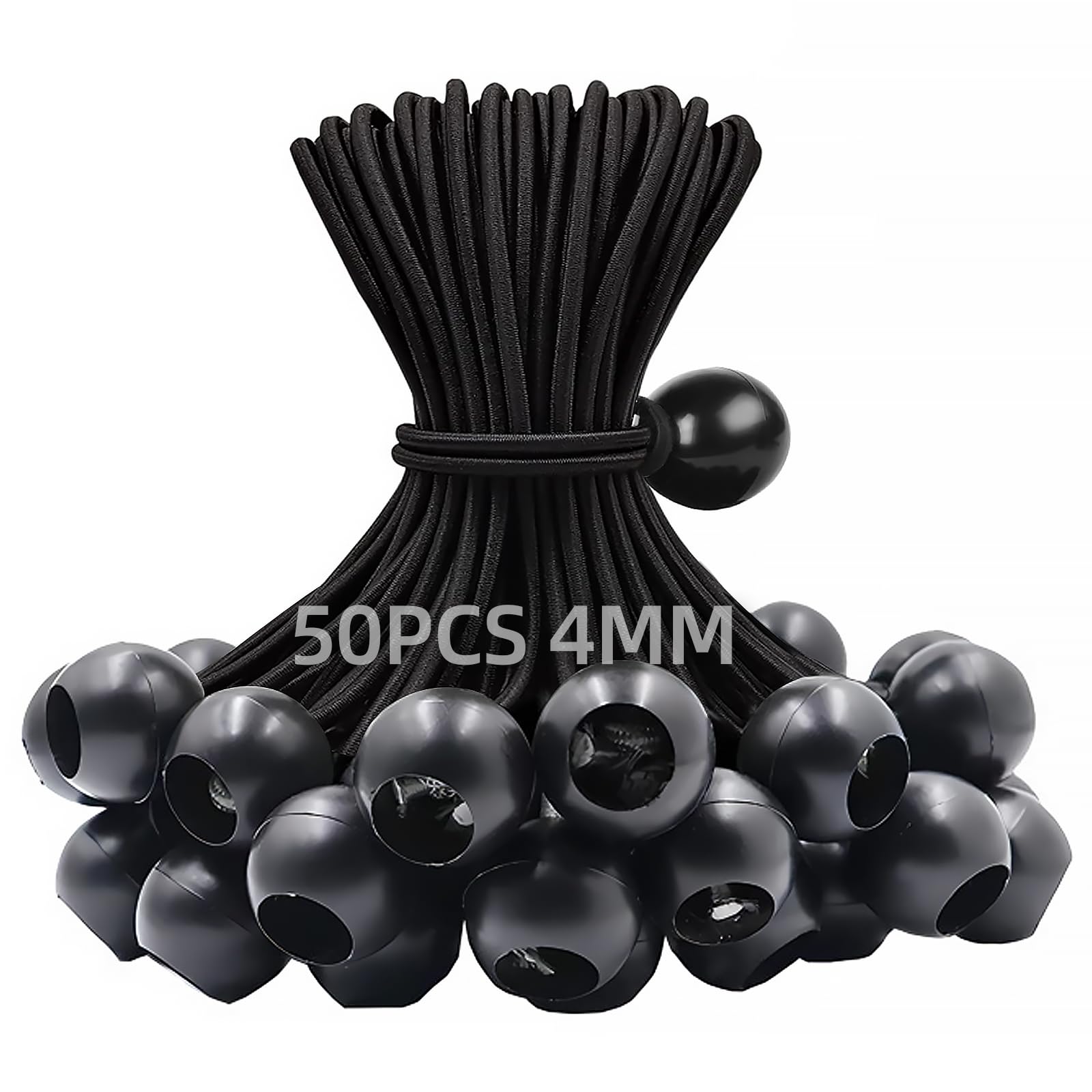 Eurtes Spanngummis mit Kugel, 50 Stück Planenspanner mit Kugel, 15cm Zeltgummis Expanderschlinge Zelt Gummispanner mit Kugel, Spanngummi Kurz für Planen, Pavillons, Banner, Anhängernetze (Schwarz)