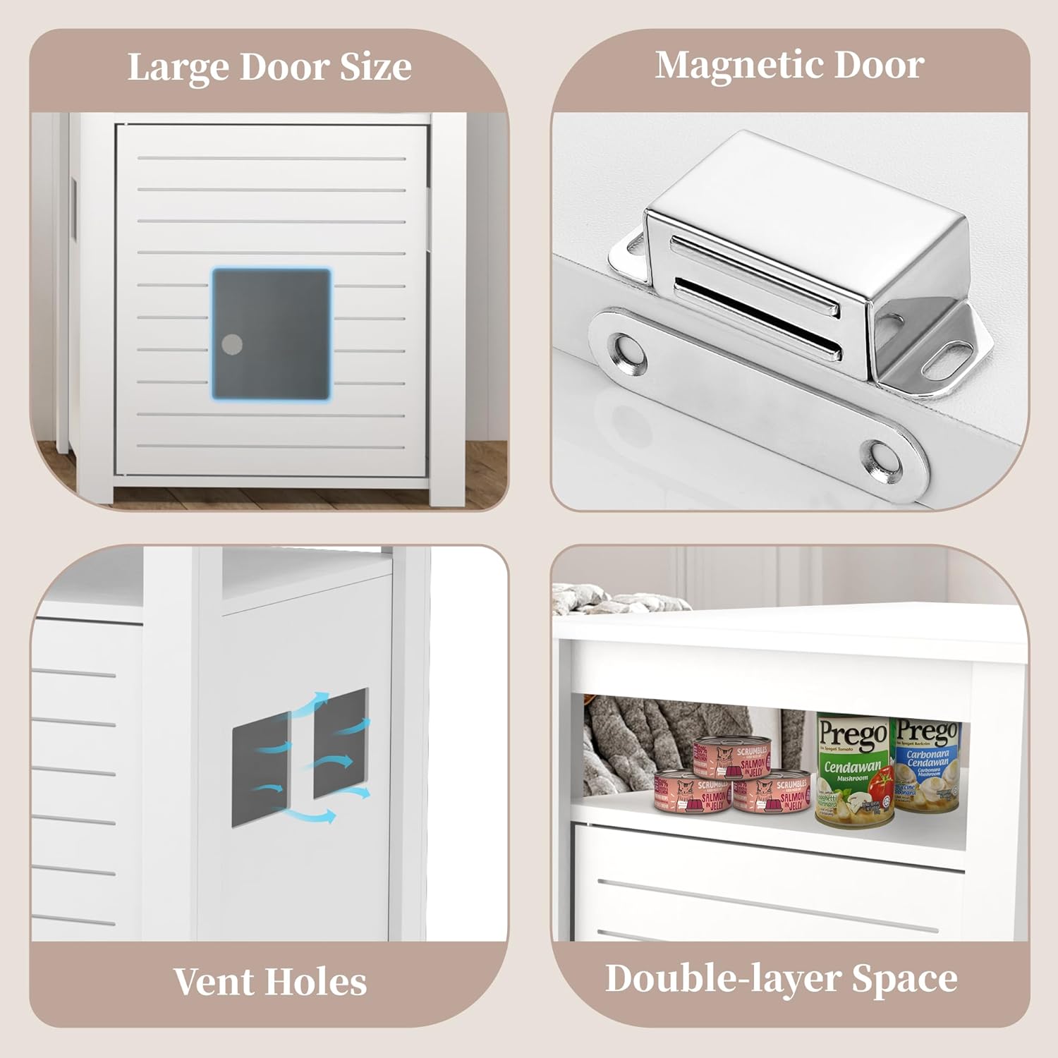 Hidden Cat Litter Box Furniture, Indoor Cat House Wooden House Nightstand Pet Hideout Cats Caves for Indoor White Enclosed Litter Box Cabinet with Ventilation and Viewing Window