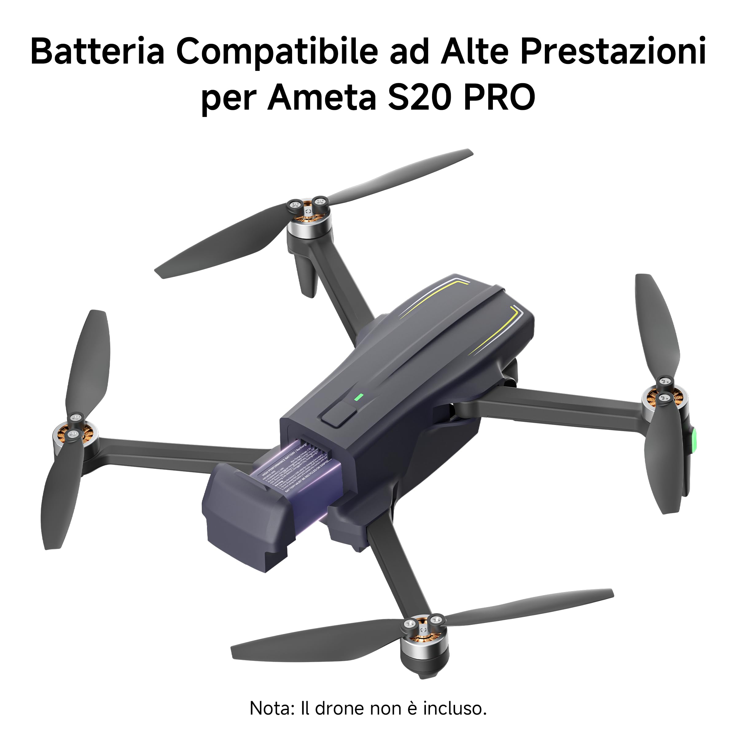 Ameta Batteria per Drone S20 Pro, 3,7 V, 3000 mAh, Batteria Ricaricabile per Drone Quadcopter RC, Nero
