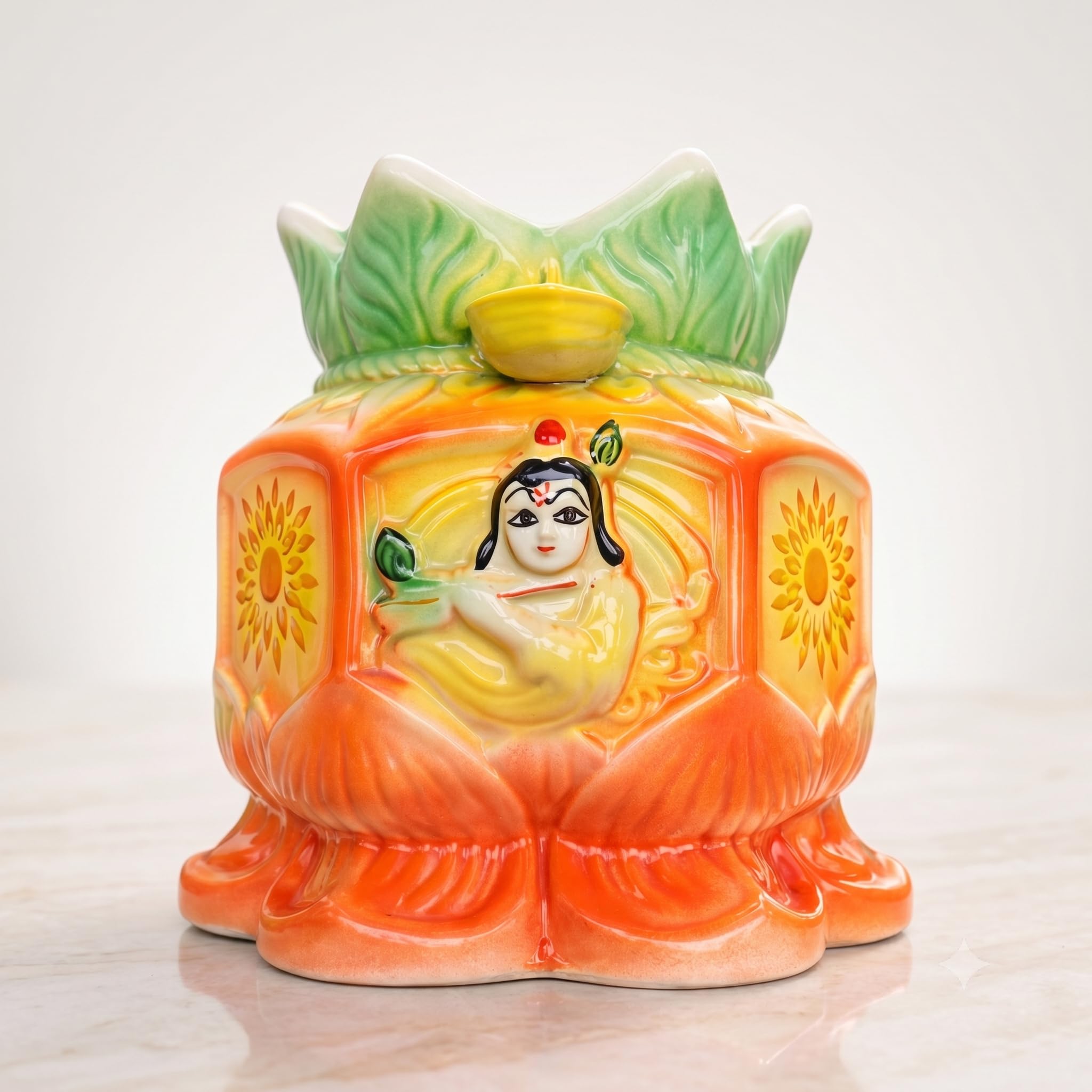 Krishan Ji's Tulsi Planter Pot | Decorative Ceramic Tulsi Vrindavan for Home Temple, Balcony Garden & Spiritual Home Decor | Sacred Tulsi Pot for Indoor & Outdoor Use | The Urban Clay House-image-43