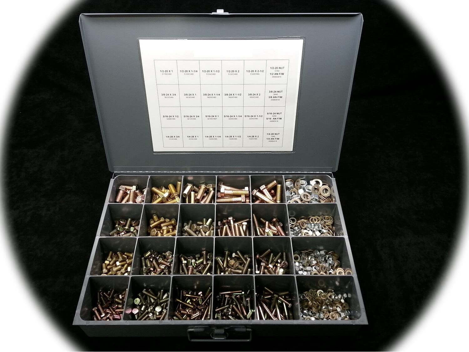 Grade 8 Fine Thread Bolt, Lock Nut & AN960- Washer Assortment - Kit with Case Hardware Fastener Kit Set RV9430S