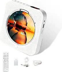 110-220V Portátil Bluetooth 5.1 Desktop CD Player com alto-falantes de som HiFi, controle remoto, capa protetora contra poeira, display LED, rádio FM, USB, AUX para casa, crianças (Branco)