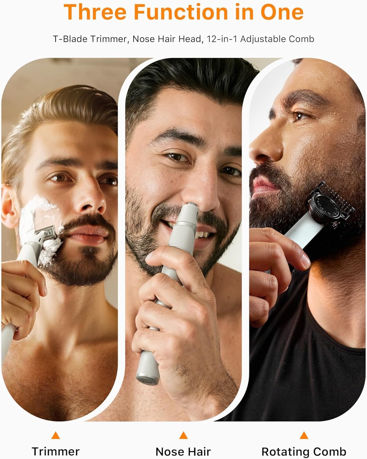 [2025 aggiornato] Kit per barba e peli del naso, [All-in-one] pettine rotante 12 in 1, rasoio elettrico da viaggio per capelli, da uomo, ricarica rapida USB-C, rasoio indolore impermeabile, bagnato