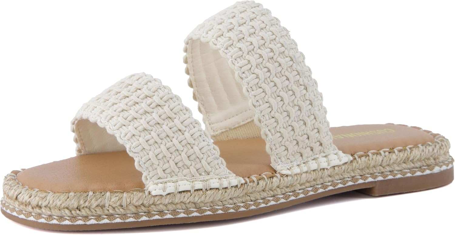 Cushionaire Bhendi women’s espadrille slide sandal faux leather double strap.