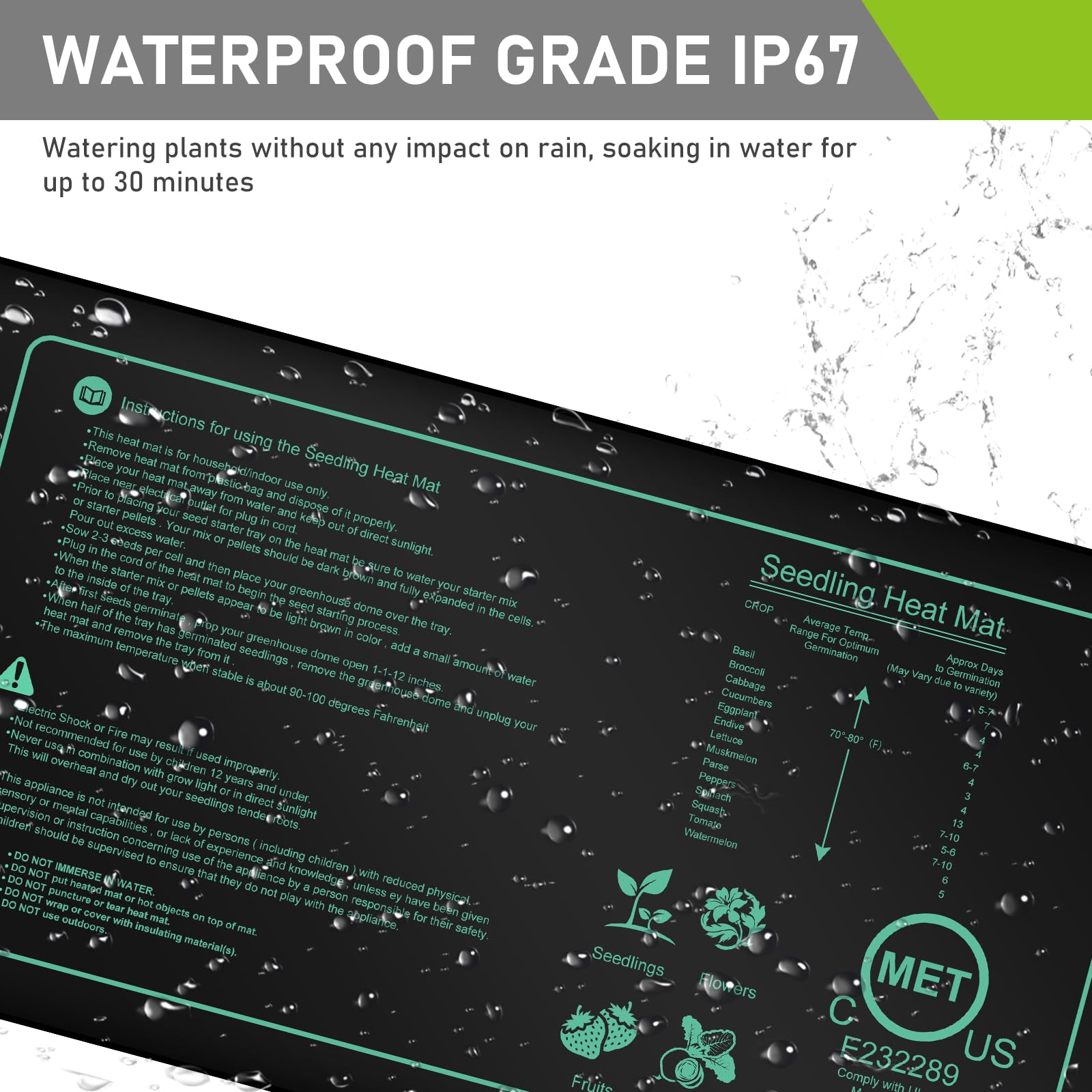 Vegena Alfombrilla Térmica para Plántulas, Estera Térmica De Plántulas con Termostato, Propagadores Calentados para Plantas para Germinación Y Regulación De Temperatura 25cm*52.5cm