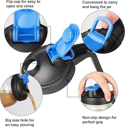 Miniatura 6 de Jarra de medio galón de boca ancha grande de 64 onzas con tapa, 2 cuartos de galón para té helado, limonada solar, café, hermética, juego de 1