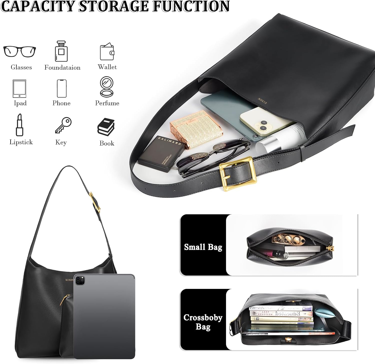 Women's Tote Bag Vegan Leather Travel Work Hobo Bags for Women Slouchy Designer Handbags Purses Wallet - Image 5