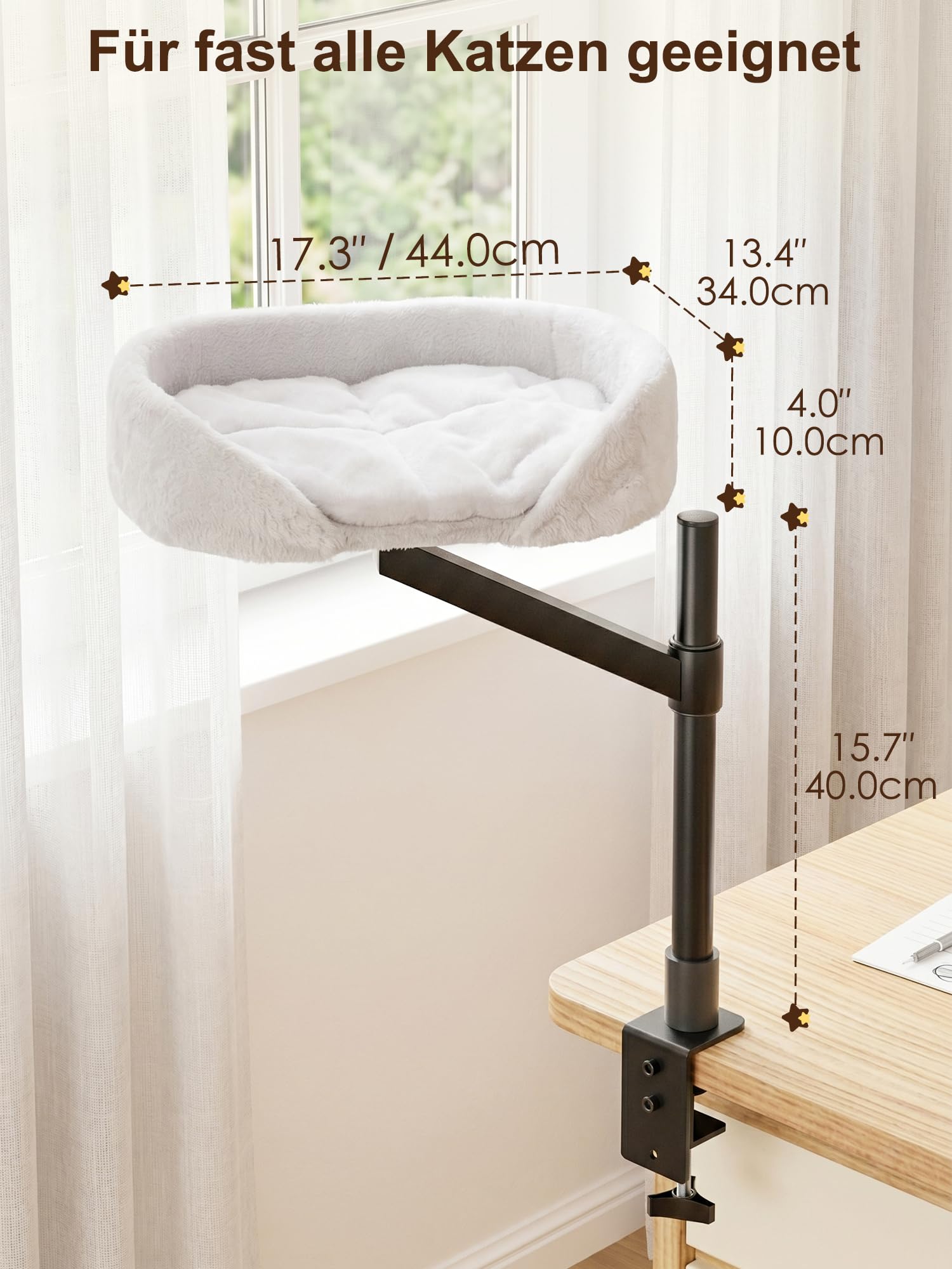 Cuccia per gatti da scrivania, cestino per gatti, letto da scrivania per gatti, regolabile in altezza, supporto girevole a 360°, amaca per gatti, portata fino a 10 kg (bianco, 1 livello)
