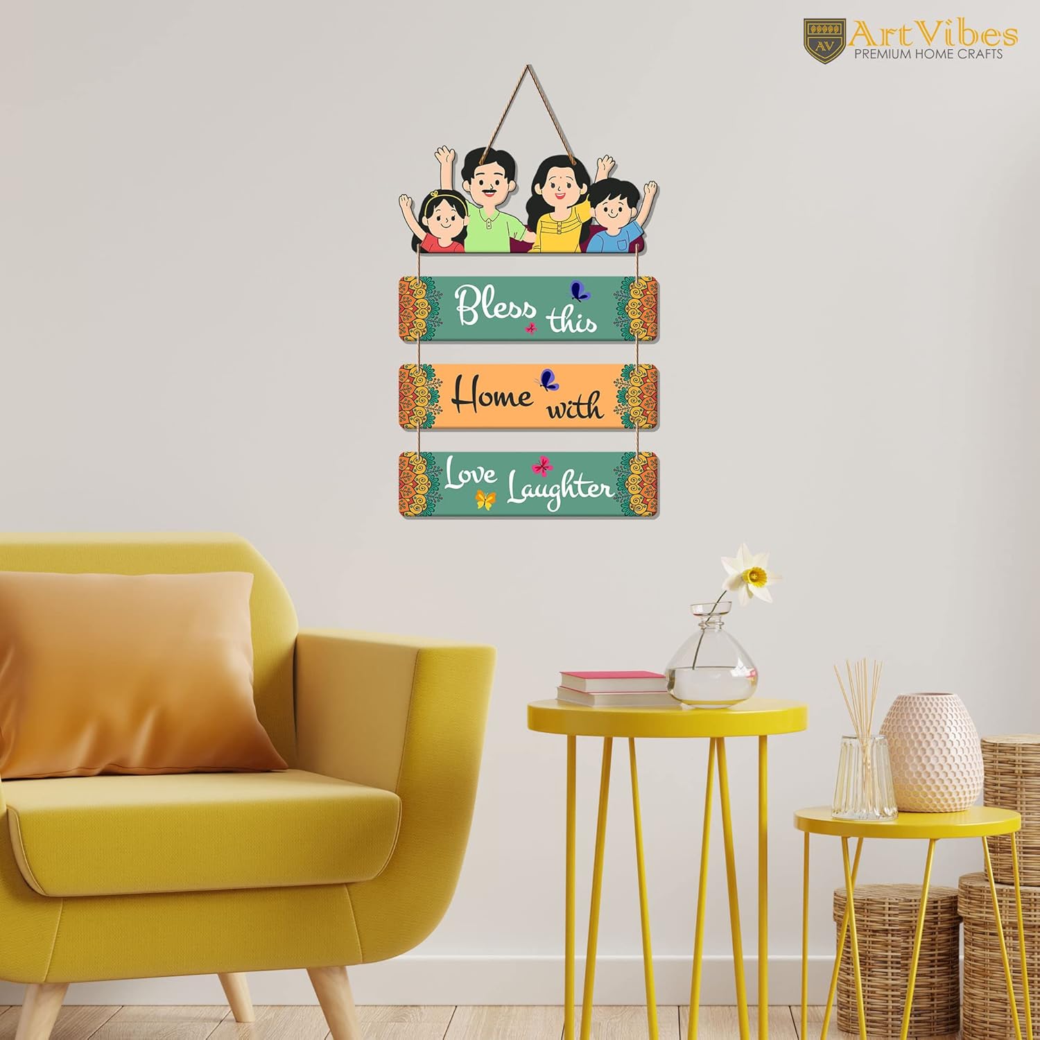 Artvibes Home Quote Decorative Wall Art MDF Wooden Hanger for Living Room | Bedroom | Gift | Wood Art Hanging For Home Decoration | Room Decor (WH_6907N) Set of 4